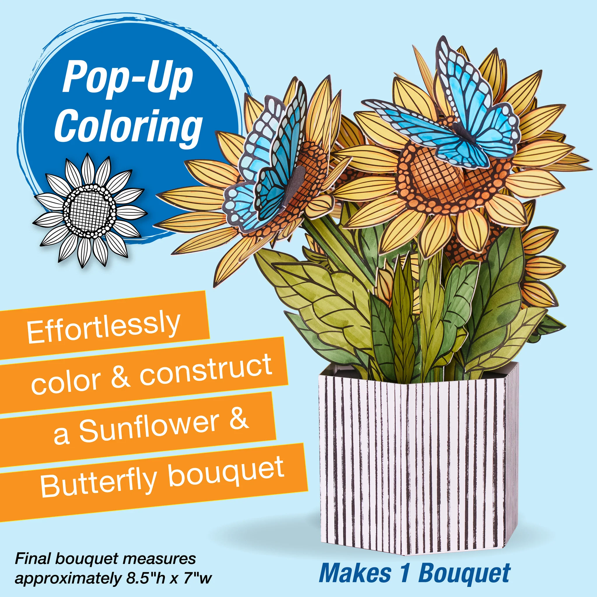 Pop Up Coloring Bouquet - Sunflowers & Butterflies - #FC770429 - Image 2