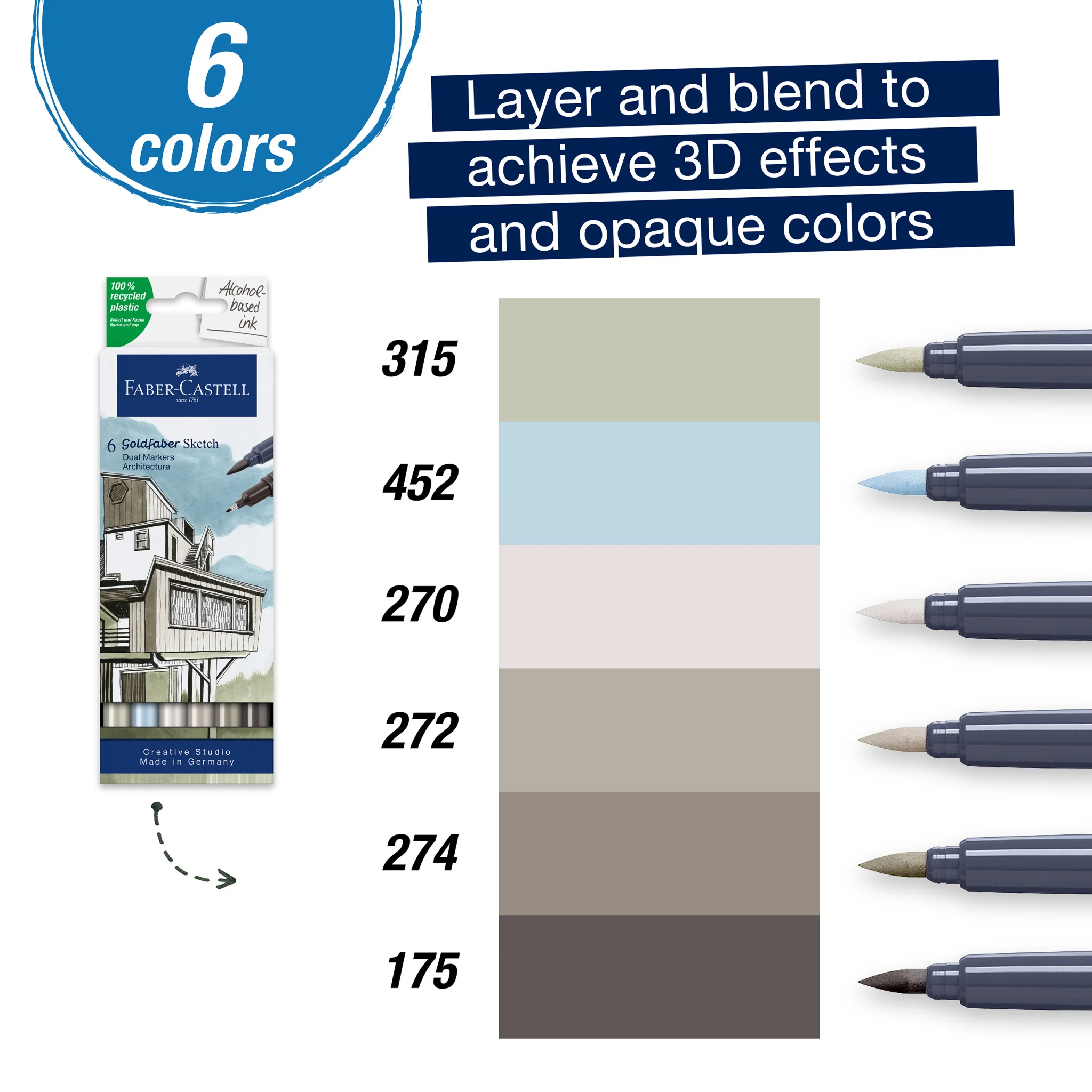 Goldfaber Sketch Markers, Architecture - Box of 6 - #FC164807 - Image 2