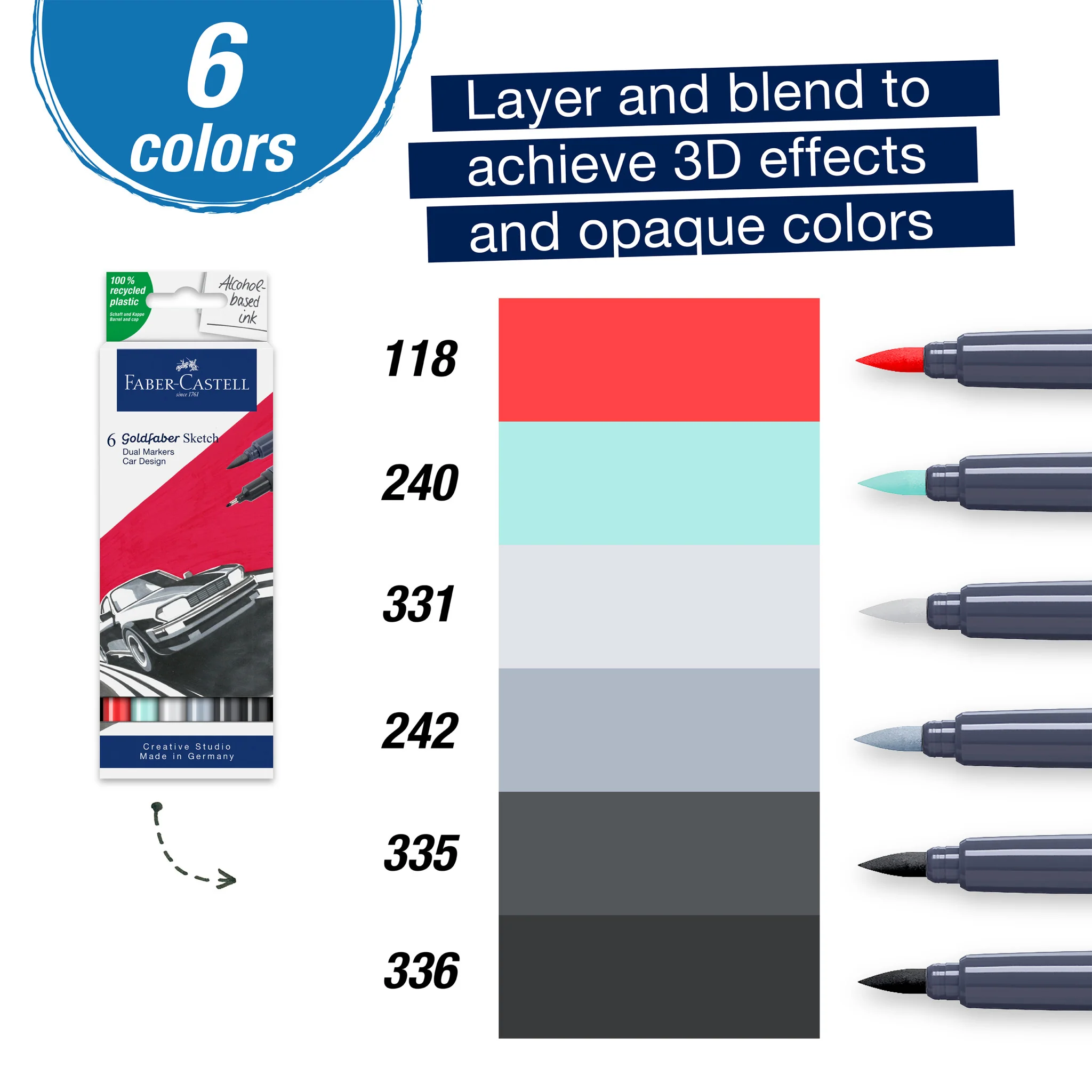 Goldfaber Sketch Markers, Car Design - Box of 6 - #FC164813 - Image 2
