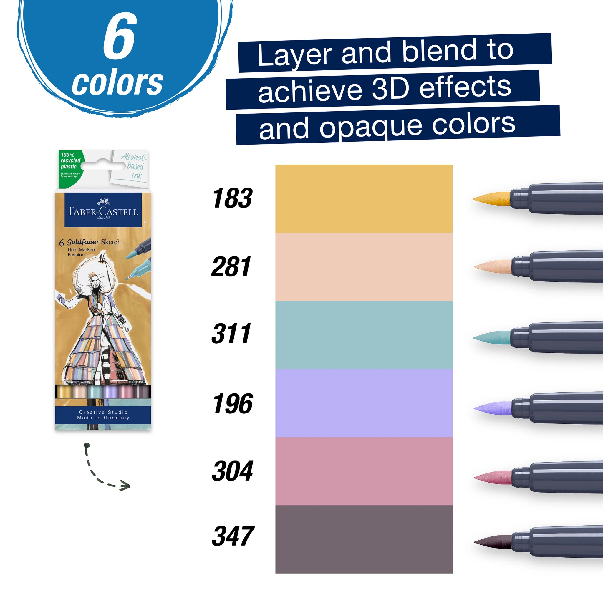 Goldfaber Sketch Markers, Fashion - Box of 6 - #FC164808 - Image 2