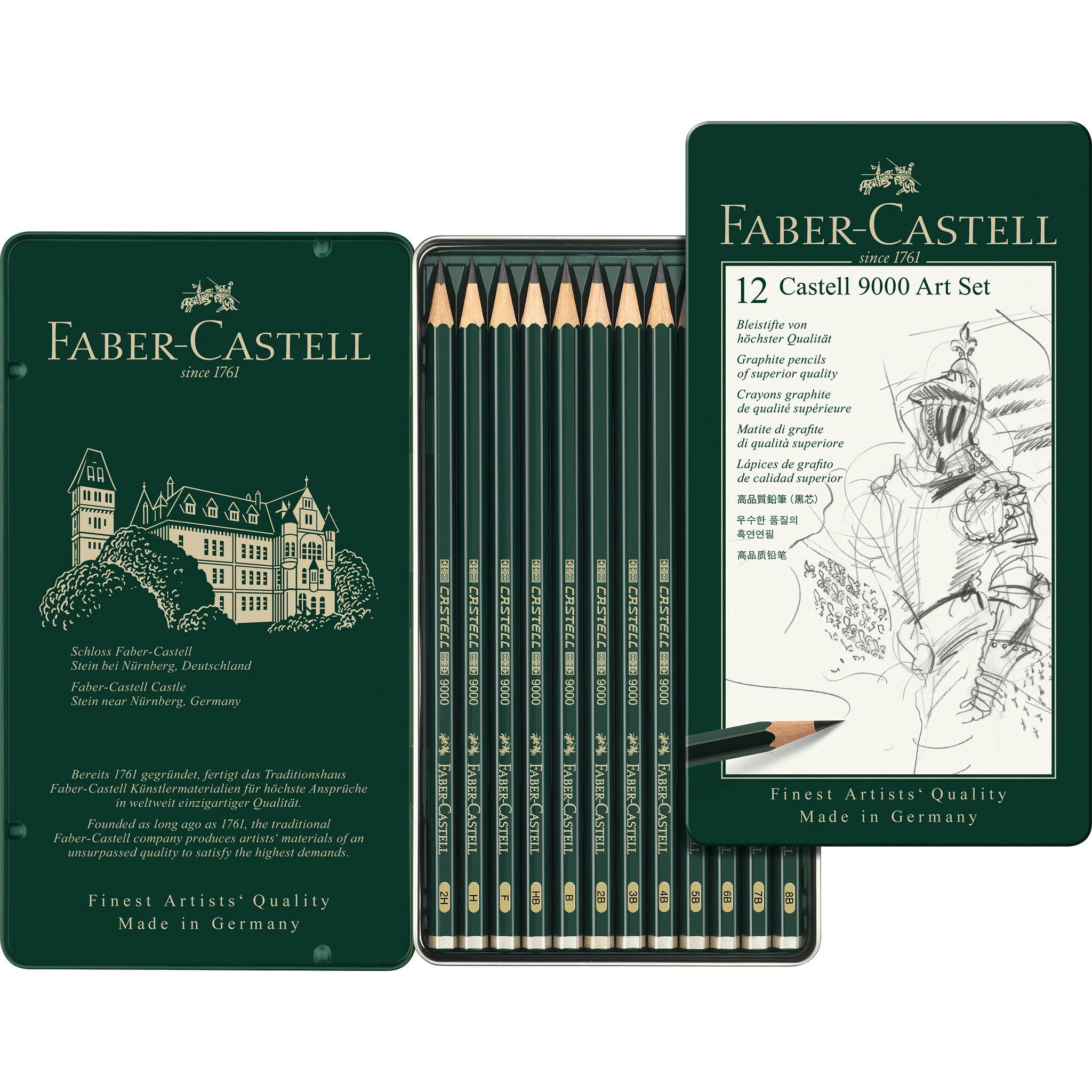 Castell 9000 Graphite Pencils, Art Set - Tin of 12 - #FC119065 - Image 2