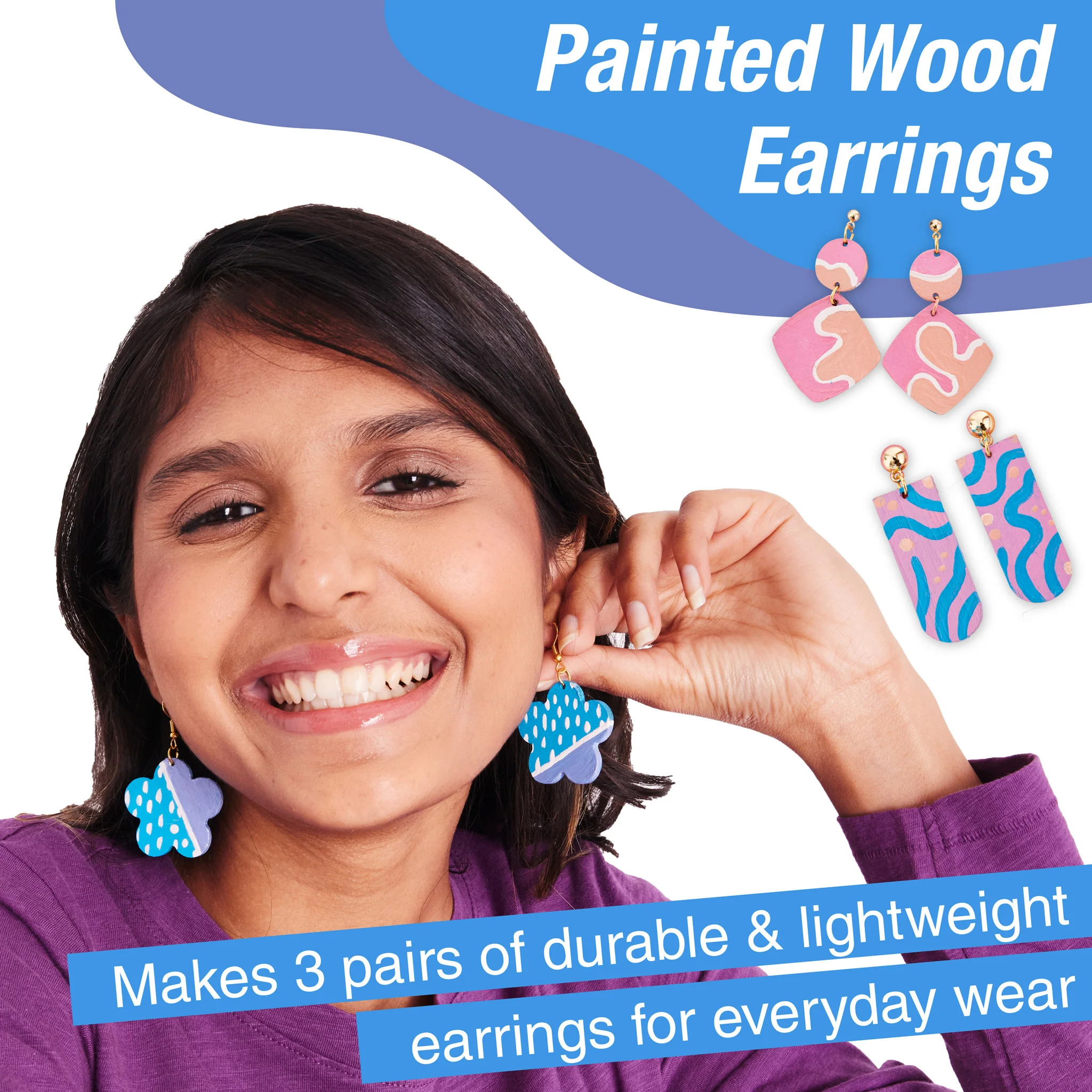 Painted Wood Earrings - #FC770424 - Image 3