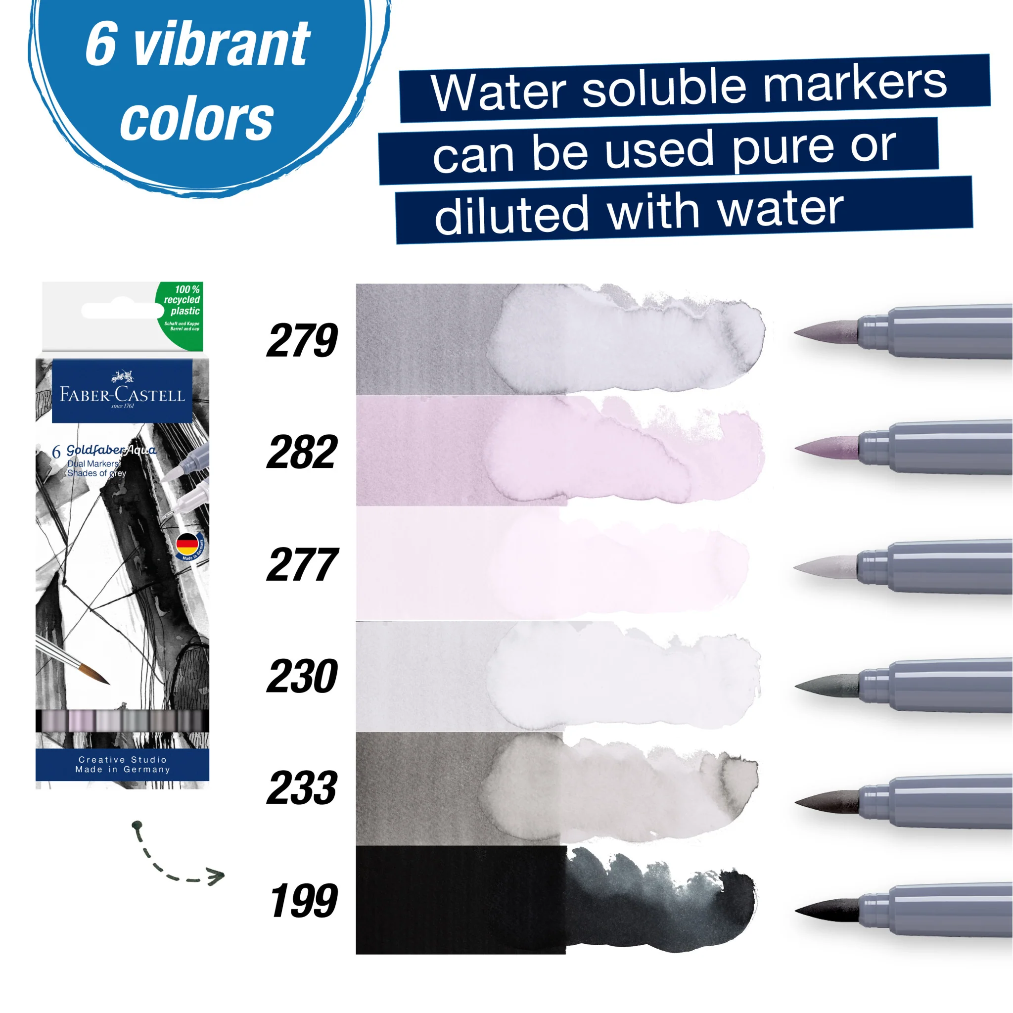 Goldfaber Aqua Dual Markers, Shades of Grey - Wallet of 6 - #FC164522 - Image 7