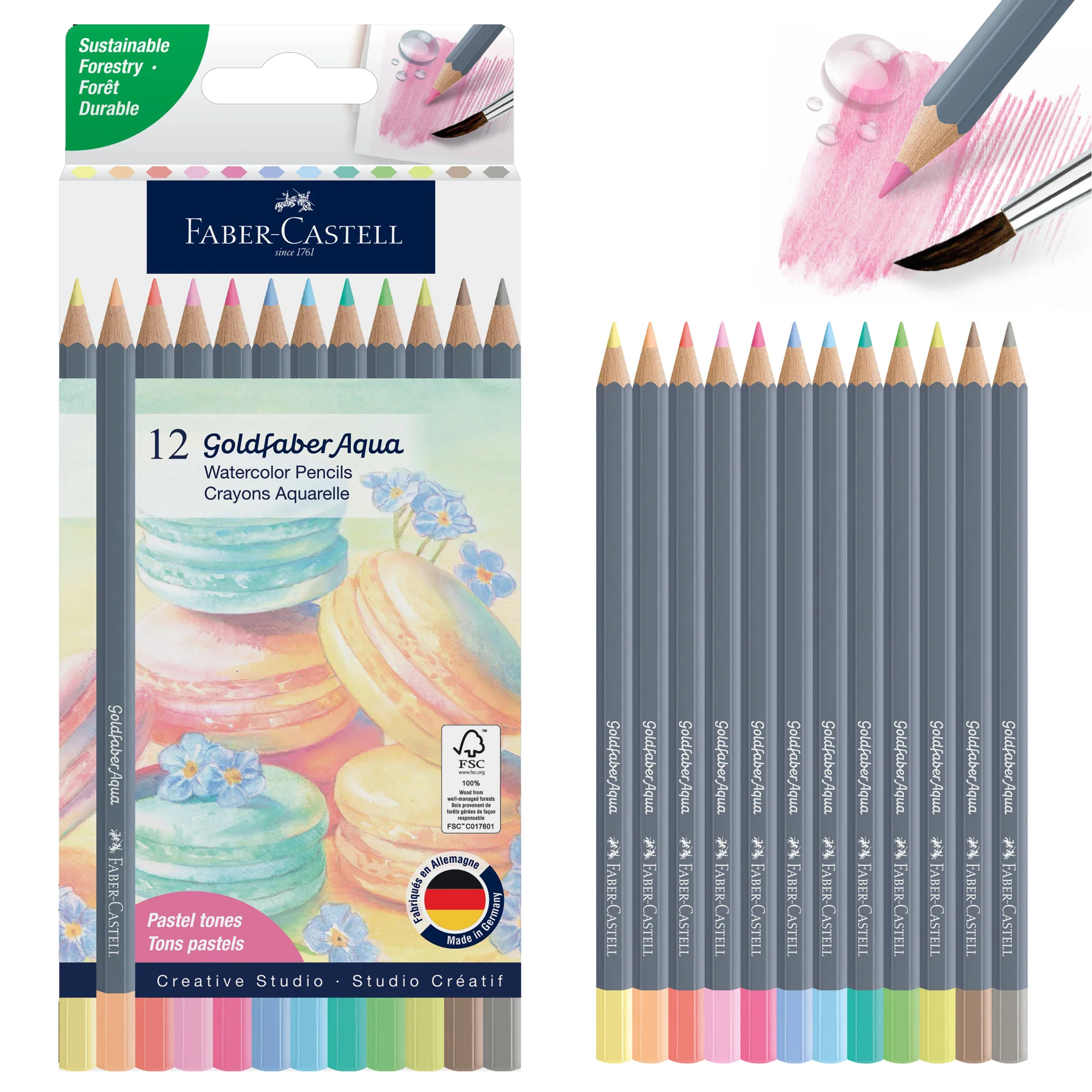 Goldfaber Aqua Watercolor Pencil Box - 12ct - Pastel Colors - #FC214615 - Image 2