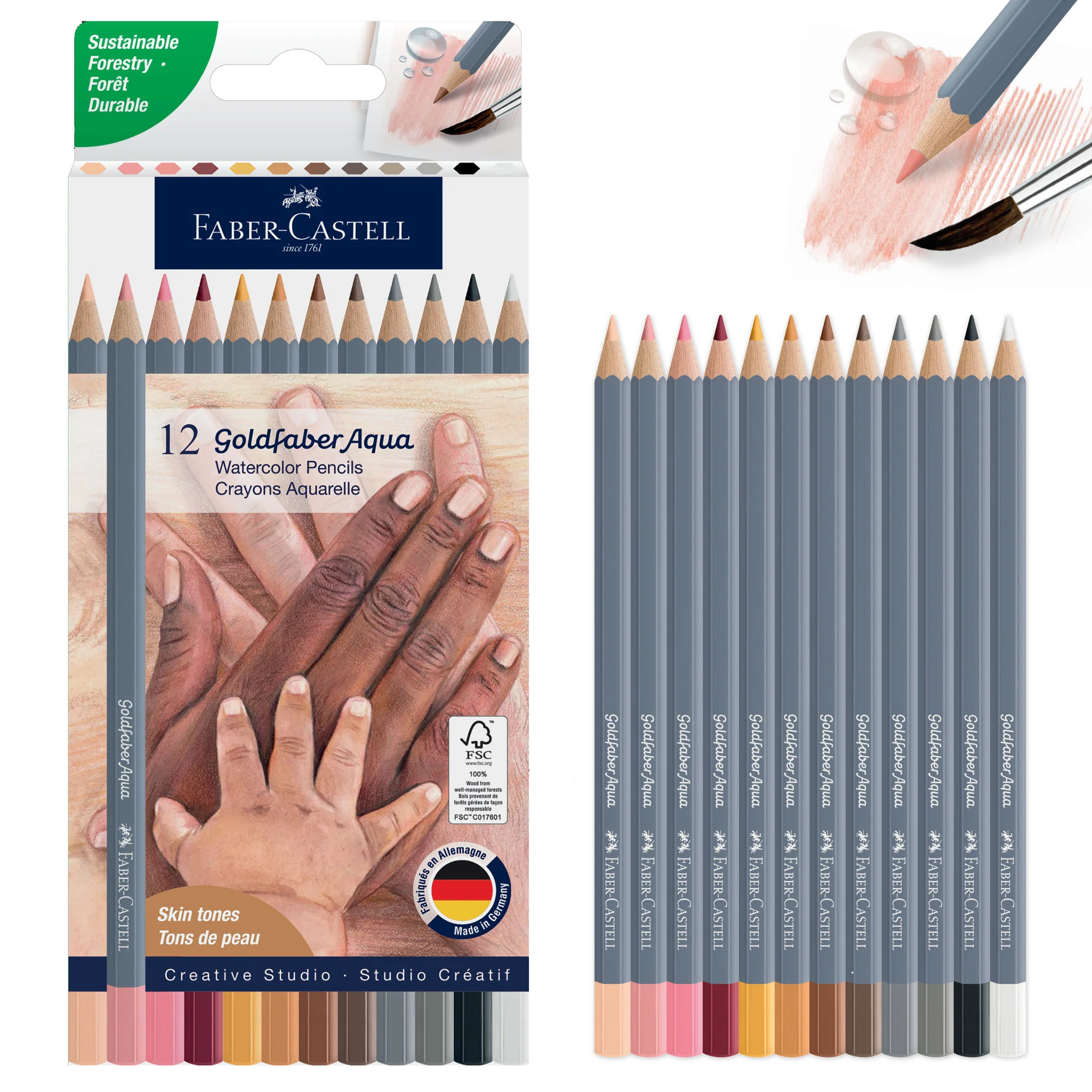 Goldfaber Aqua Watercolor Pencil Box - 12ct - Skin Tones - #FC214614 - Image 2