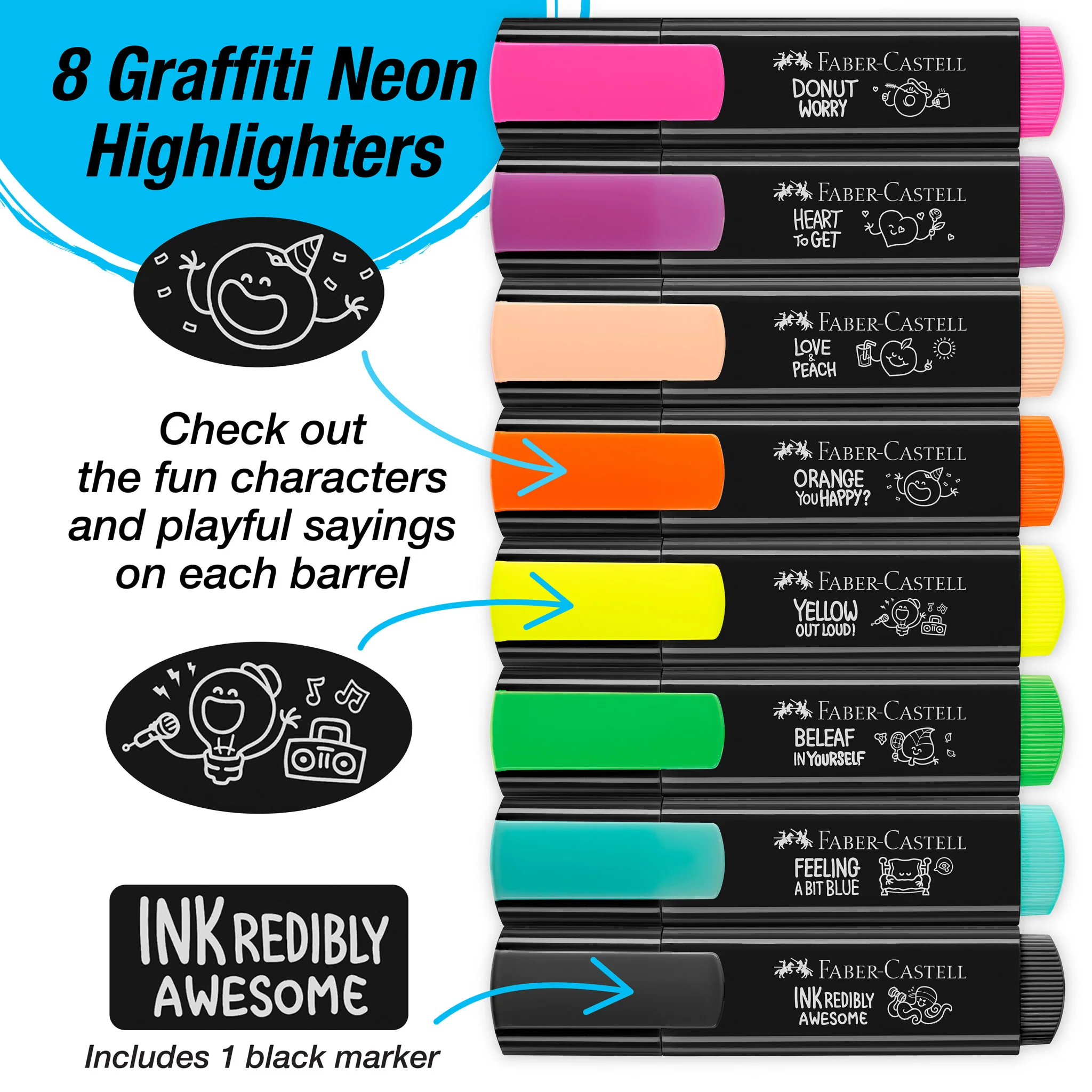 Highlighters, Graffiti Neon Colors - Box of 8 - #FC254692 - Image 3