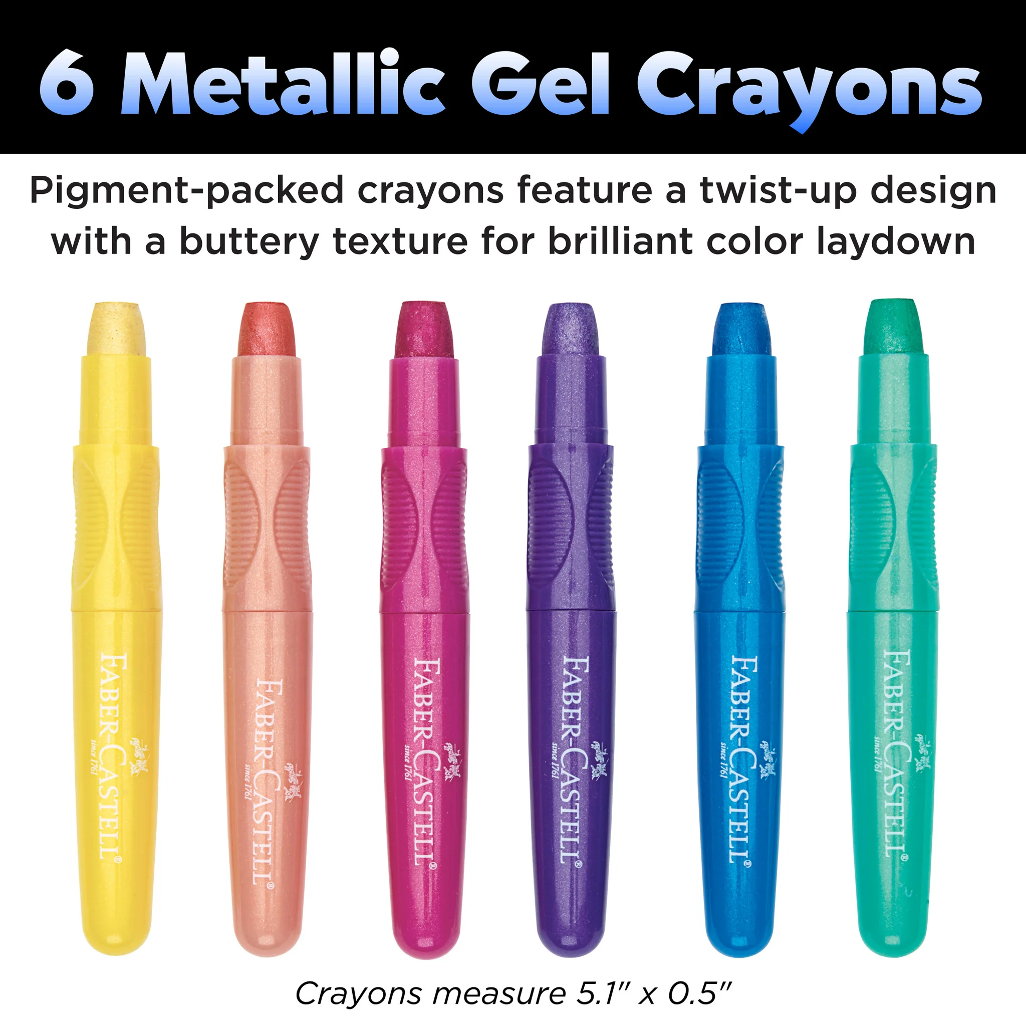 6 Metallic Gel Crayons in Storage Case - #FC14318 - Image 3