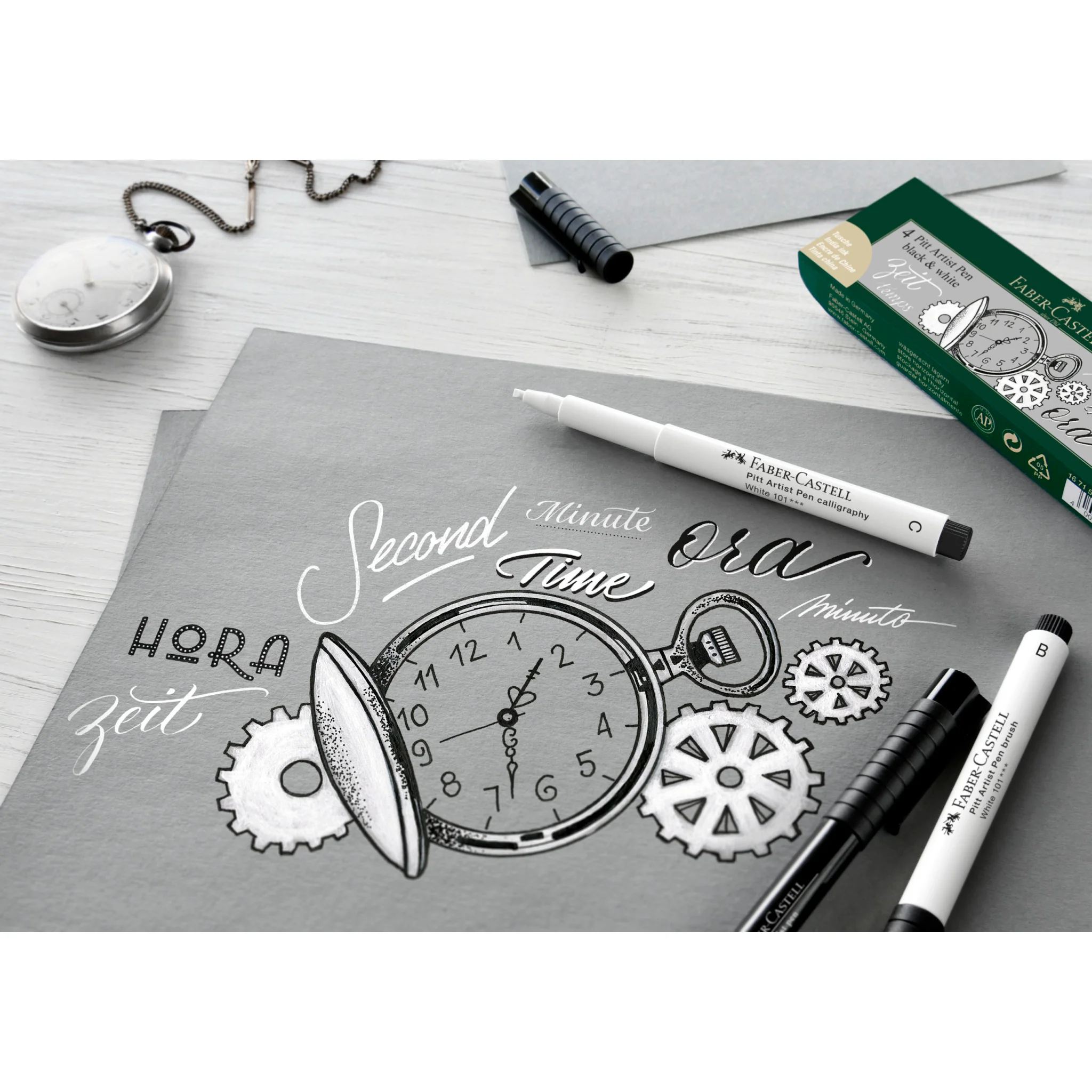 Pitt Artist Pen, Black & White - Wallet of 4 - #FC167151 - Image 3