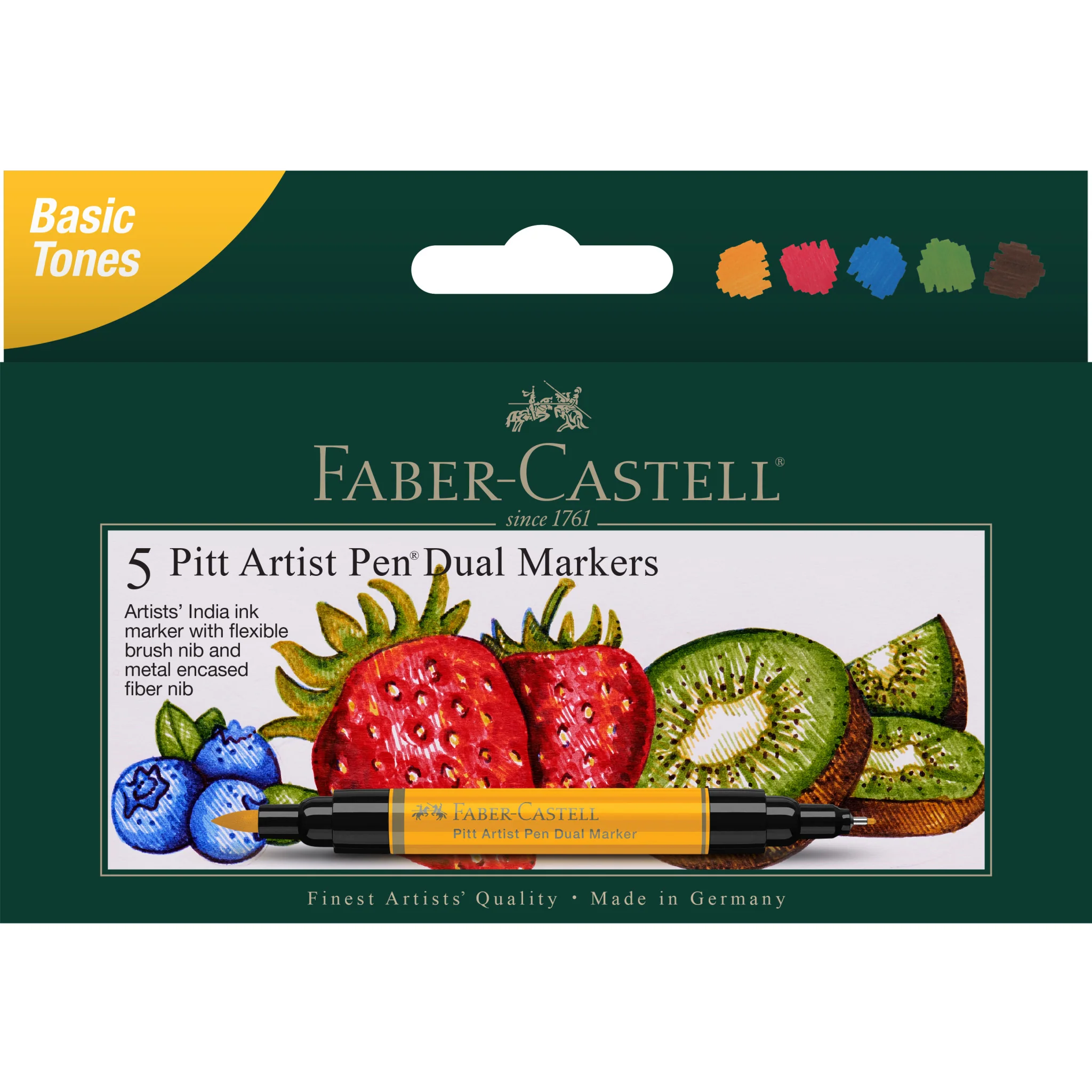 Pitt Artist Pen Dual Markers, Basic Tones - Wallet of 5  - #FC800170