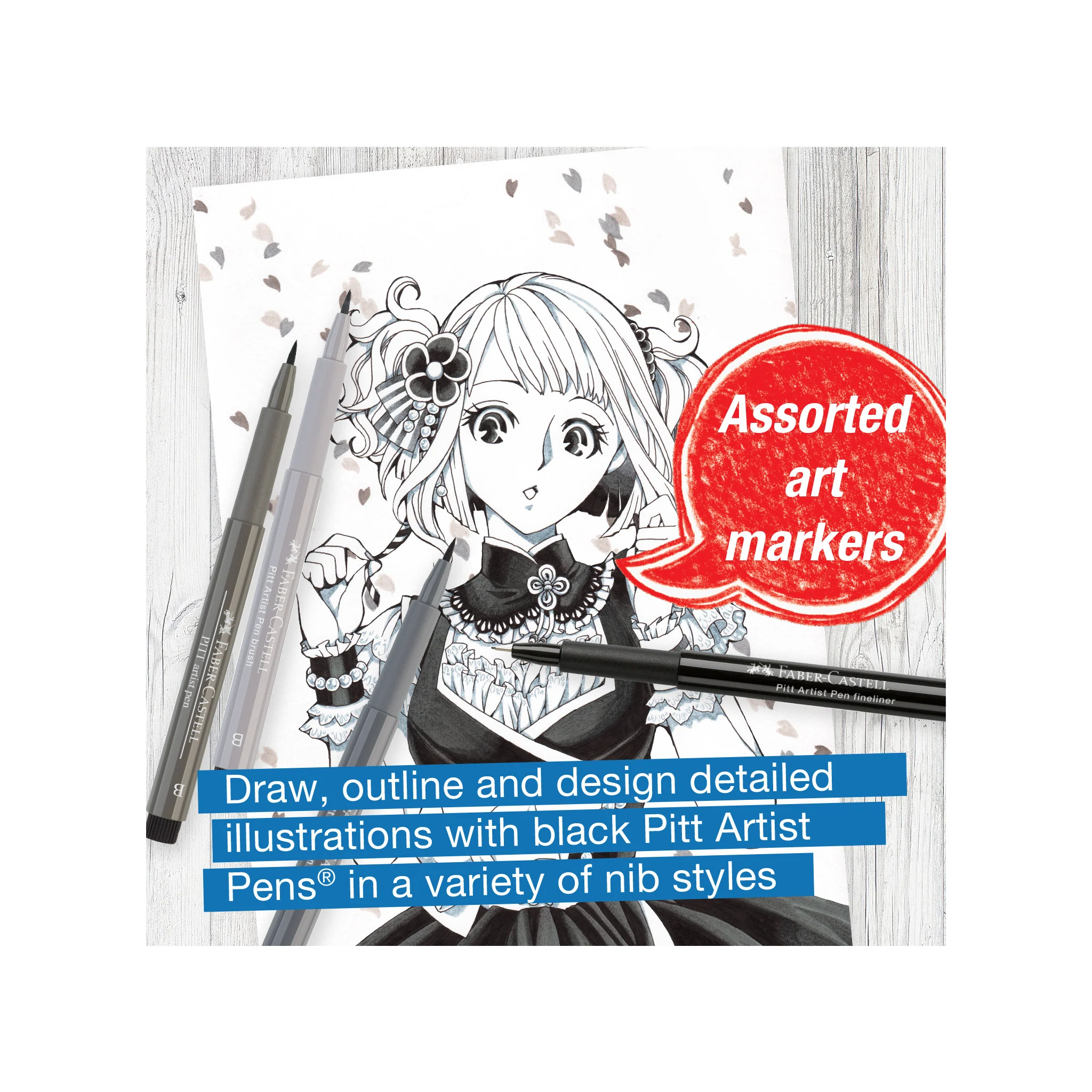 Pitt Artist Pen, Manga Basic Set - Wallet of 8 - #FC167107 - Image 6