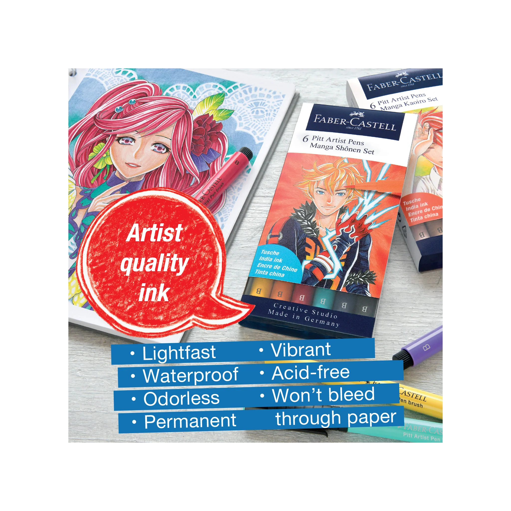 Pitt Artist Pen, Manga Shonen Set - Wallet of 6 - #FC167157 - Image 4