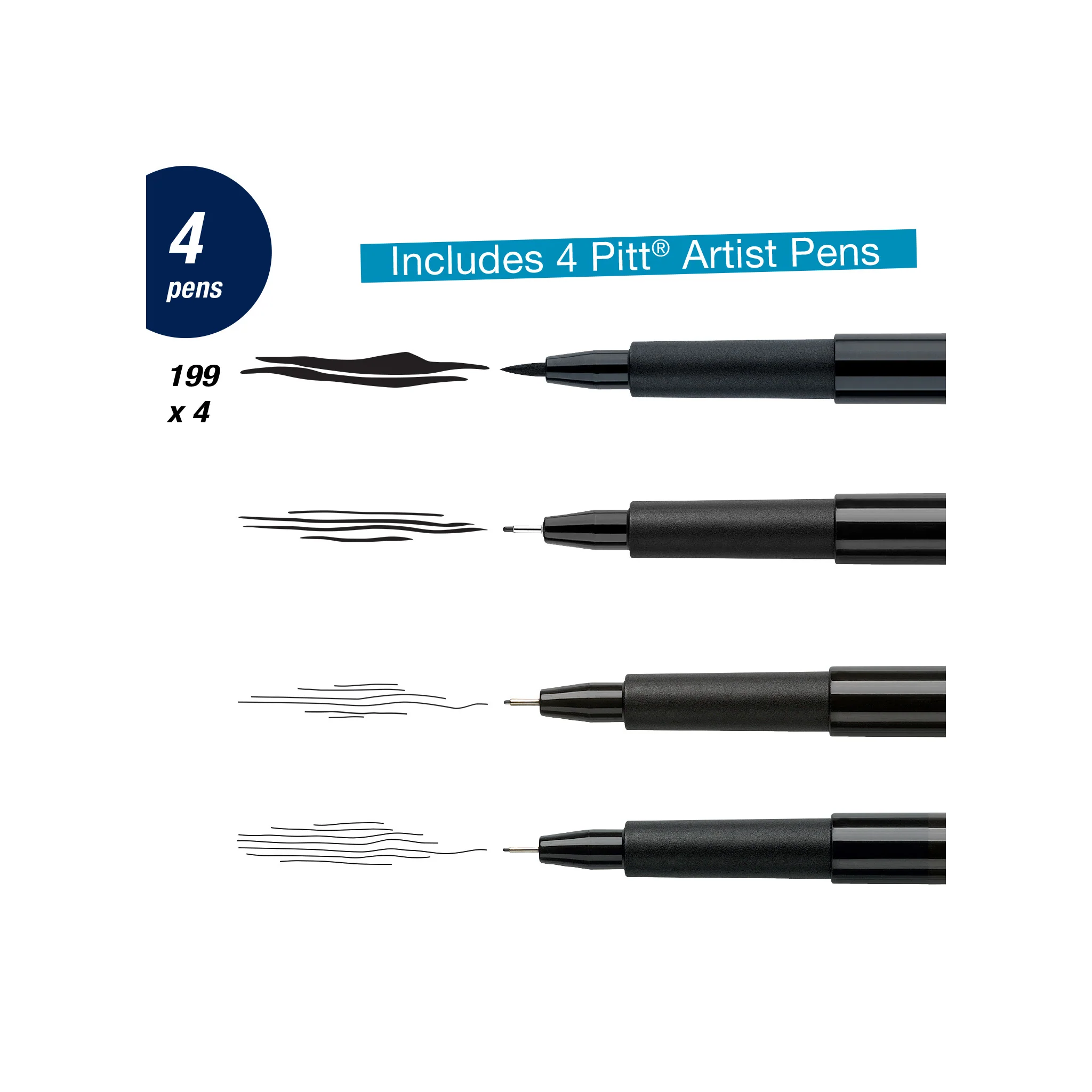 Pitt Artist Pen, Manga Black Set - Wallet of 4  - #FC167132 - Image 3