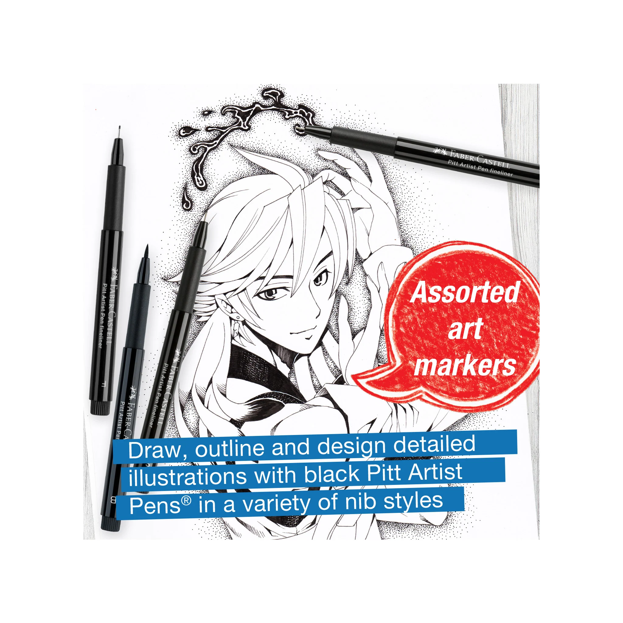 Pitt Artist Pen, Manga Black Set - Wallet of 4  - #FC167132 - Image 6