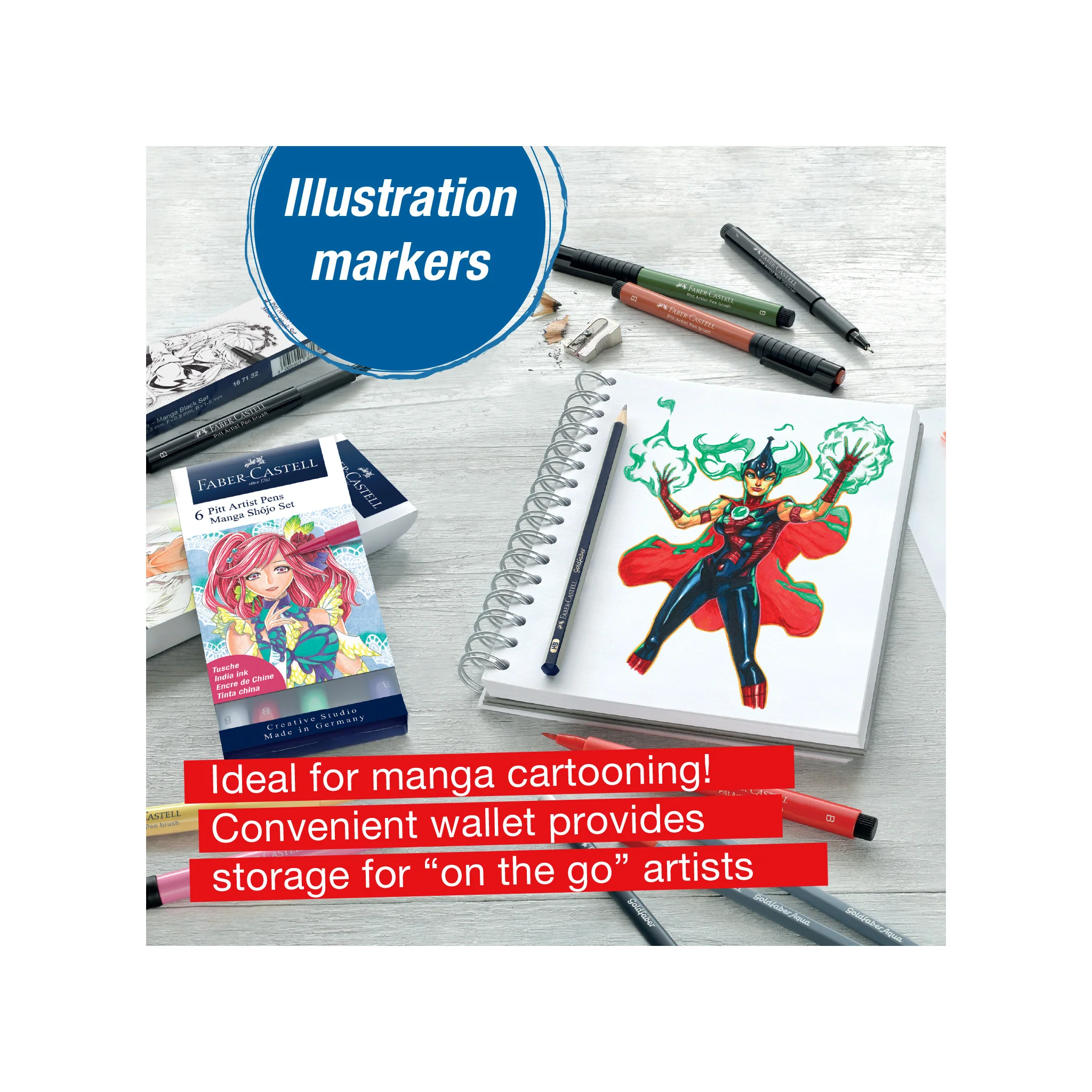 Pitt Artist Pen, Manga Black Set - Wallet of 4  - #FC167132 - Image 7