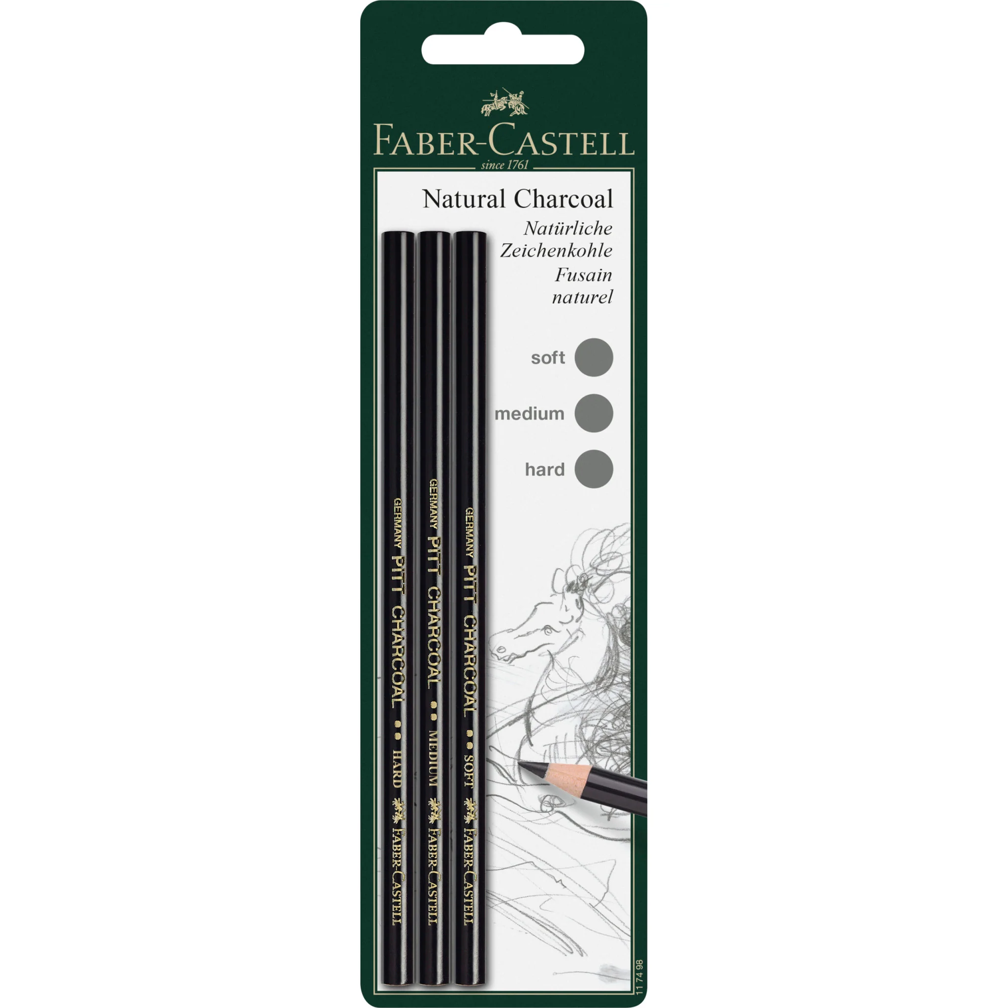 Pitt Natural Charcoal Pencils, Set of 3 - #FC117498